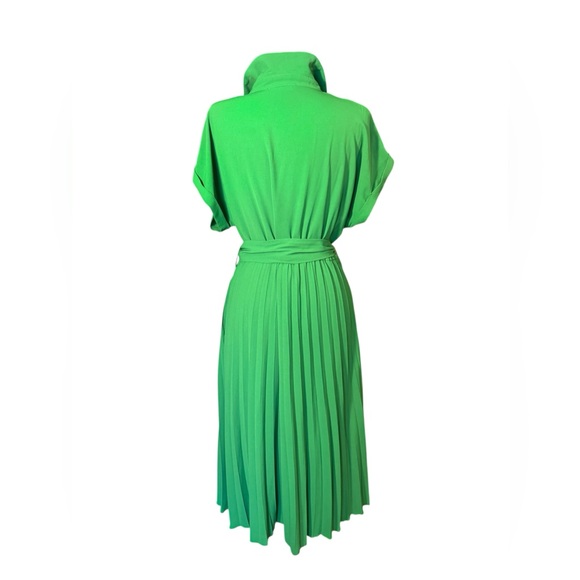 Chic Green Midi Dress with Waist Tie - Picture 2 of 9